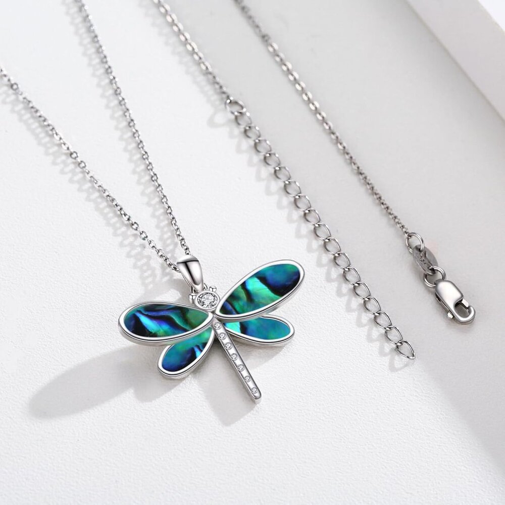 Sterling Silver Opal Abalone Shell Dragonfly Neck… - image 2